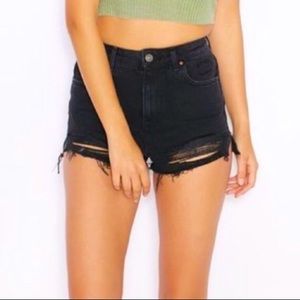 Topshop Mom Black Distressed High Waisted Shorts